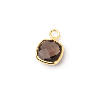 9-10mm Vermeil Bezel Smoky Quartz Faceted Cushion Pendant 1 piece