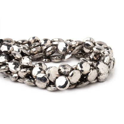 9-10mm White Pyrite Faceted Coin Beads 8 inch 20 pieces
