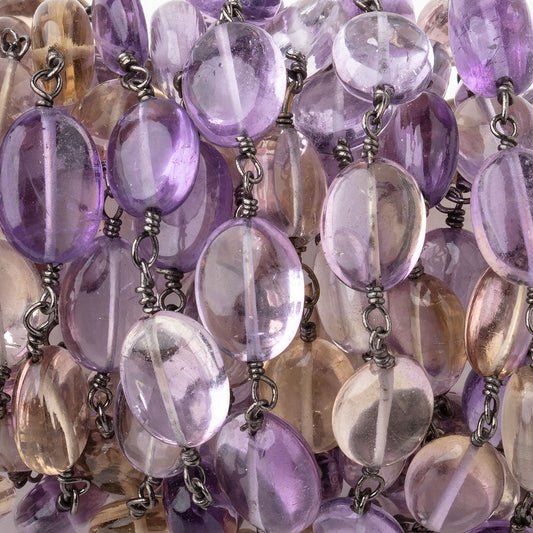9-11mm Ametrine Plain Oval Beads on Black Gold over .925 Silver Chain