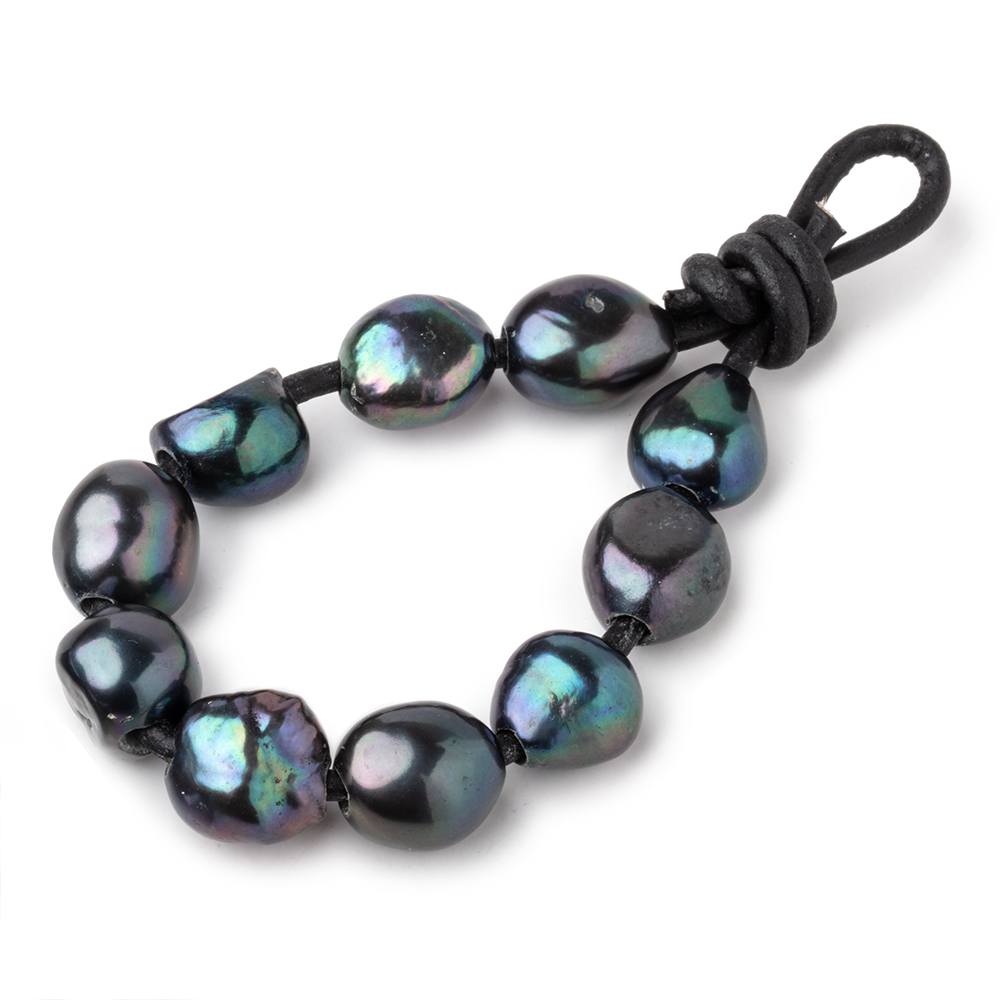9-11mm Dark Peacock Large Hole Baroque Pearls Set of 10