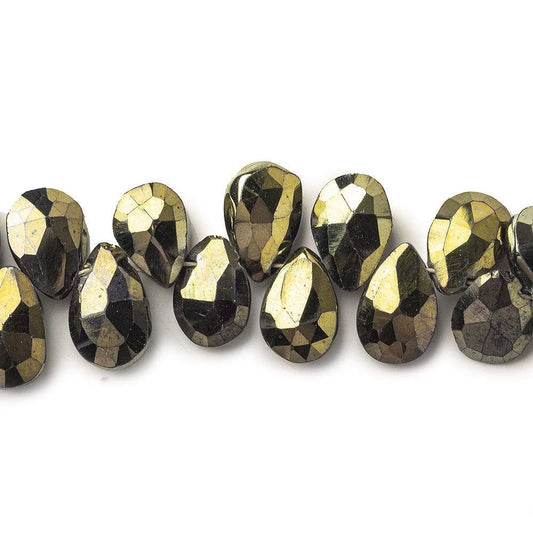9 - 11mm Golden Metallic Black Spinel Faceted Pear Beads 8 inch 49 pieces