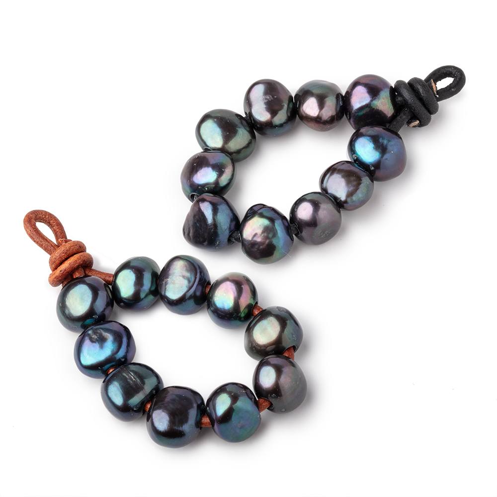 9-11mm Green Peacock Large Hole Baroque Pearls Set of 10