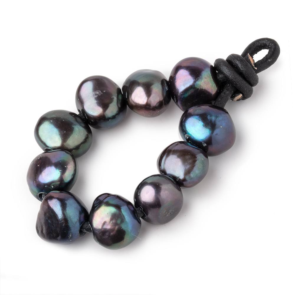 9-11mm Green Peacock Large Hole Baroque Pearls Set of 10