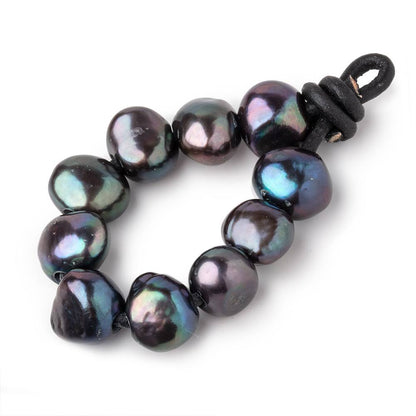 9-11mm Green Peacock Large Hole Baroque Pearls Set of 10