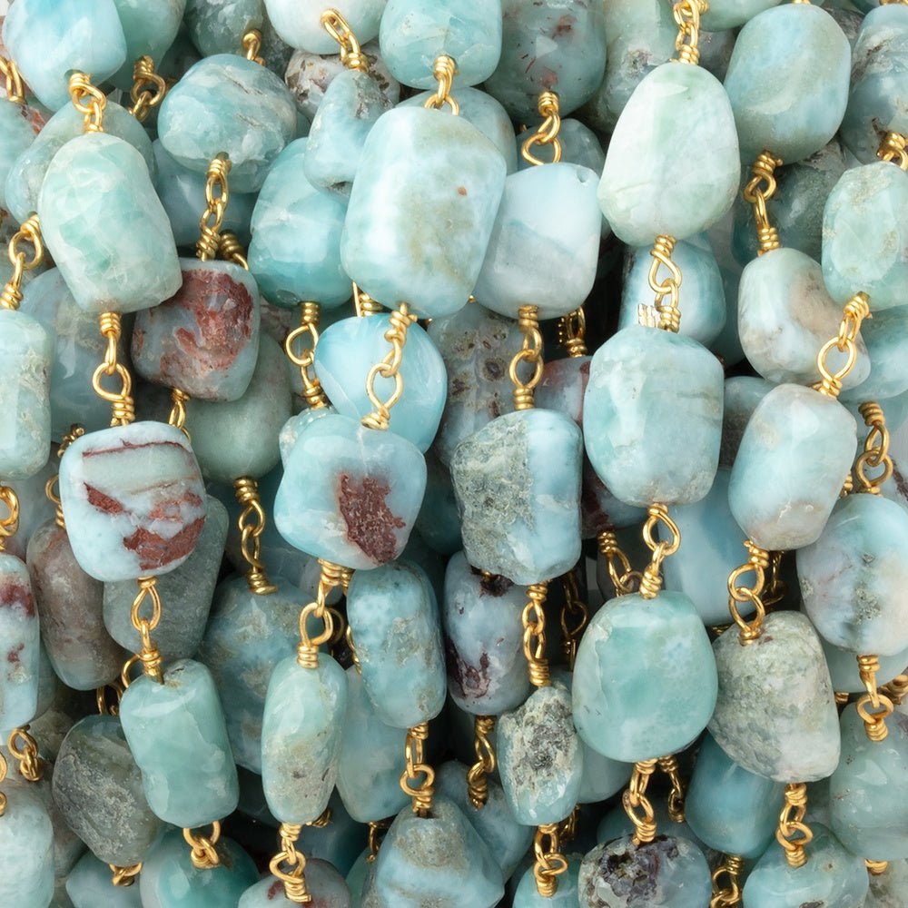 9-11mm Larimar Plain Nuggets on Gold Plated Chain