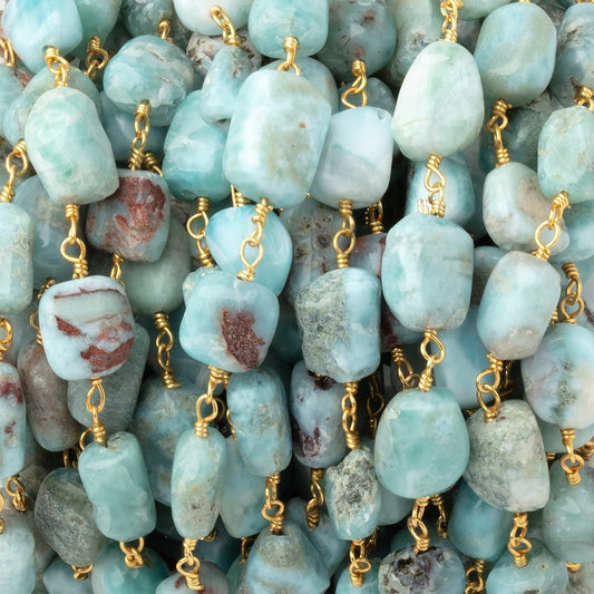 9-11mm Larimar Plain Nuggets on Gold Plated Chain