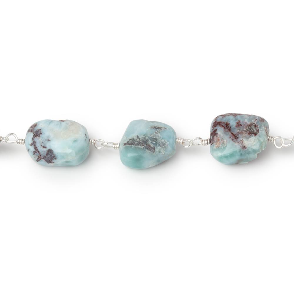 9-11mm Larimar Plain Nuggets on Silver Plated Chain