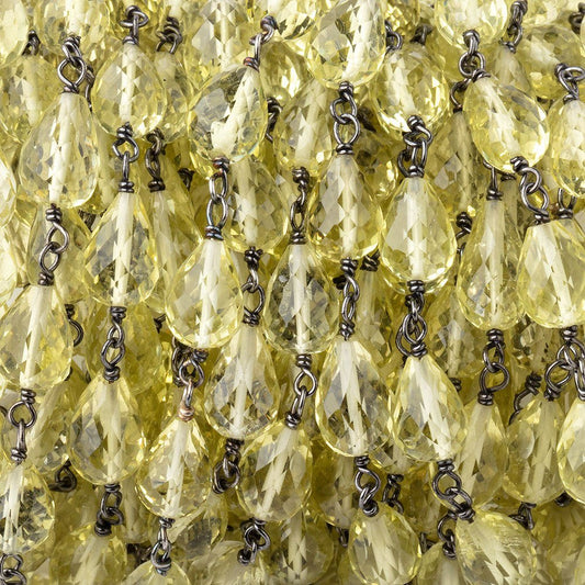 9-11mm Lemon Quartz Faceted Tear Drop Beads on Black Gold over .925 Silver Chain