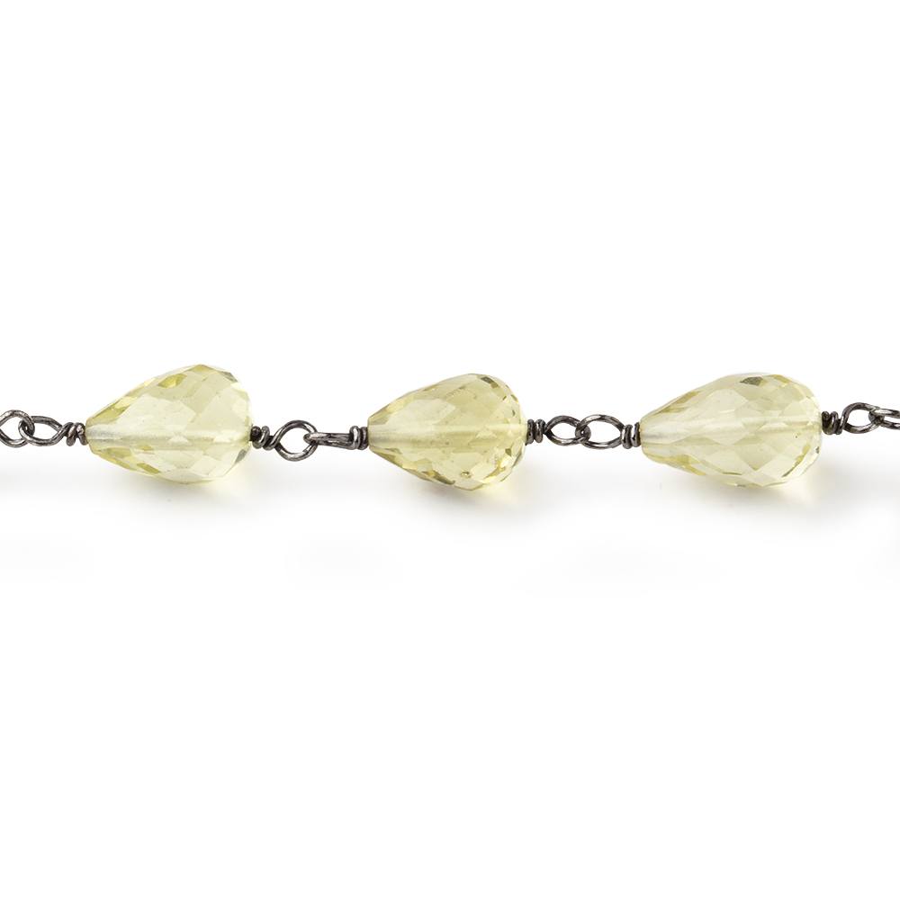 9-11mm Lemon Quartz Faceted Tear Drop Beads on Black Gold over .925 Silver Chain