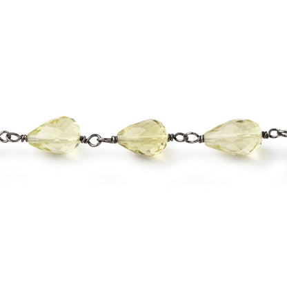 9-11mm Lemon Quartz Faceted Tear Drop Beads on Black Gold over .925 Silver Chain