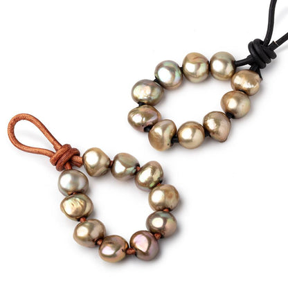 9-11mm Palm Green Large Hole Baroque Pearls Set of 10