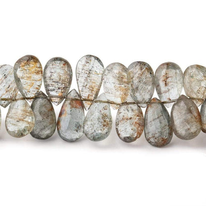 9-11mm Tourmalinated Moss Aquamarine Faceted Pear Beads 8 inch 65 pieces