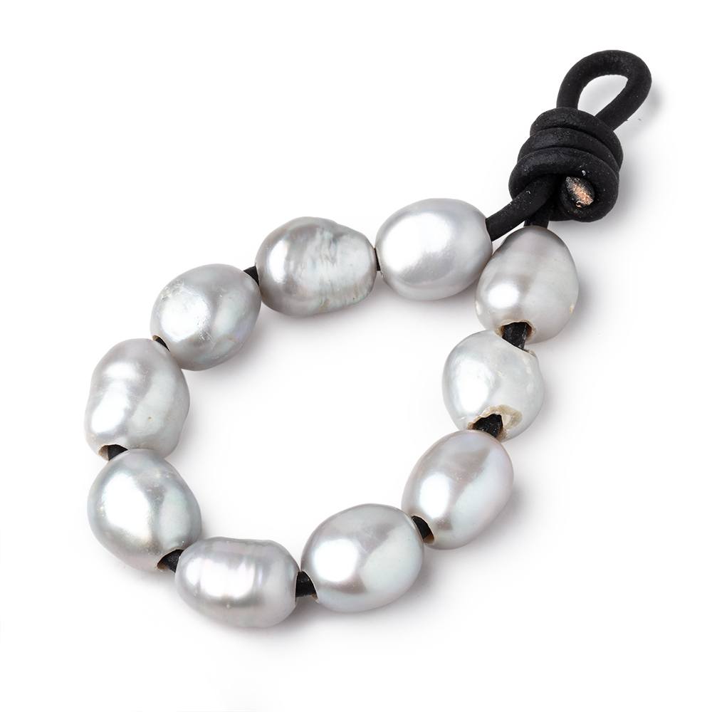 9-11mm True Silver Large Hole Baroque Pearls Set of 10
