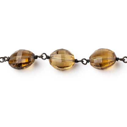 9-11mm Whiskey Quartz Faceted Oval Beads on Black Gold over .925 Silver Chain