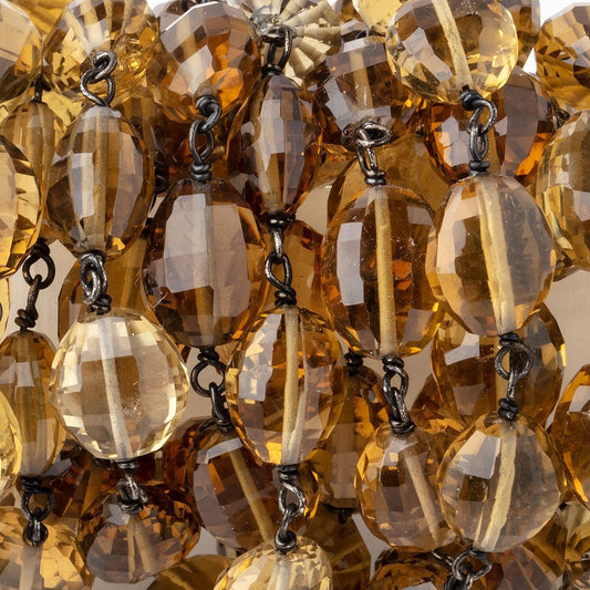 9-11mm Whiskey Quartz Faceted Oval Beads on Black Gold over .925 Silver Chain