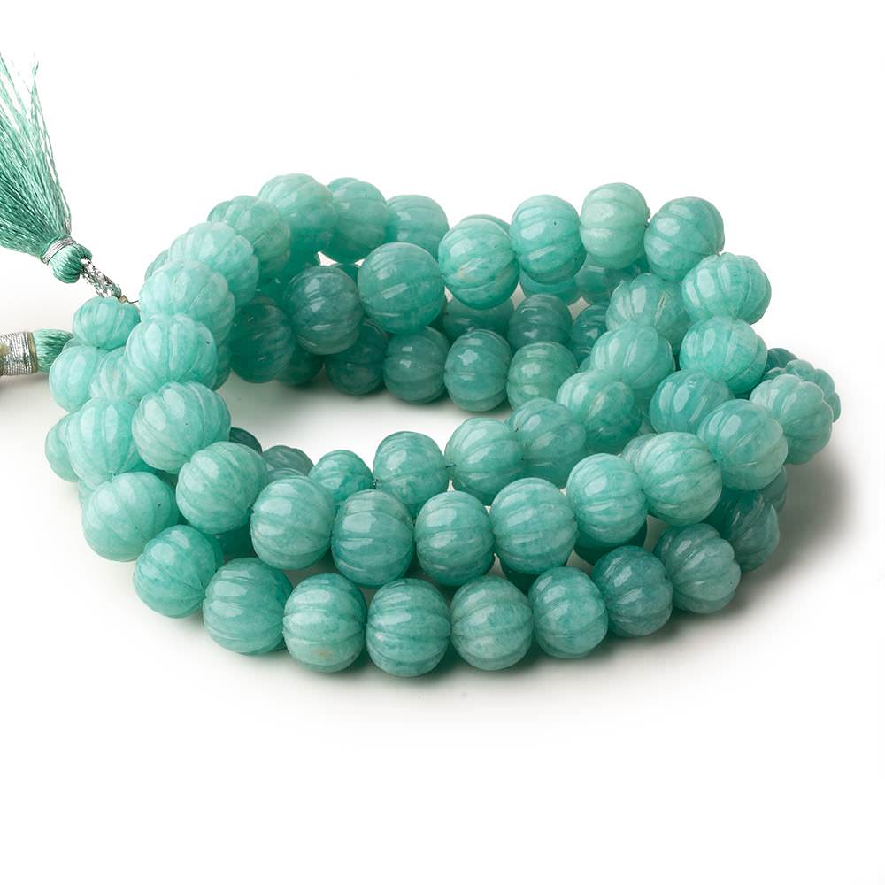 9-12mm Amazonite hand carved Melon rondelles 16 inch 46 beads AAA