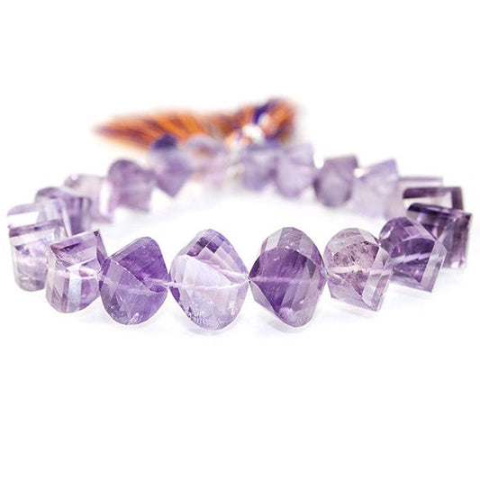 9-12mm Ametrine and Amethyst Barrel Faceted Twist Beads 8 inch 20 pieces