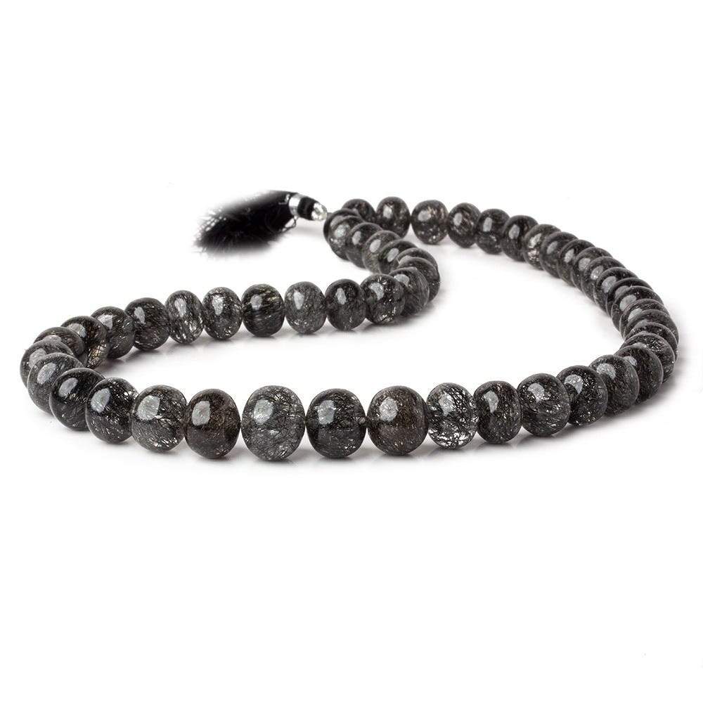9-12mm Black Tourmalinated Quartz Plain Rondelles 16 inch 51 pieces