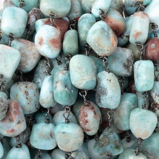 9-12mm Larimar Plain Nuggets on Black Gold Plated Chain