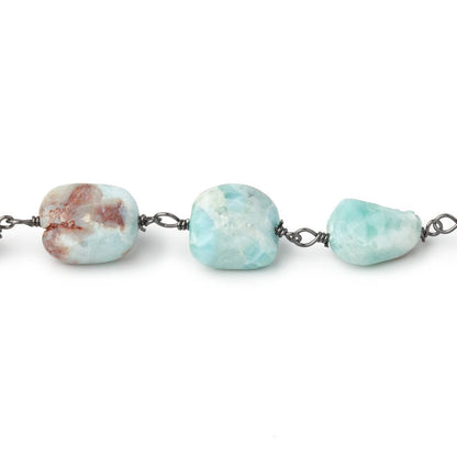 9-12mm Larimar Plain Nuggets on Black Gold Plated Chain