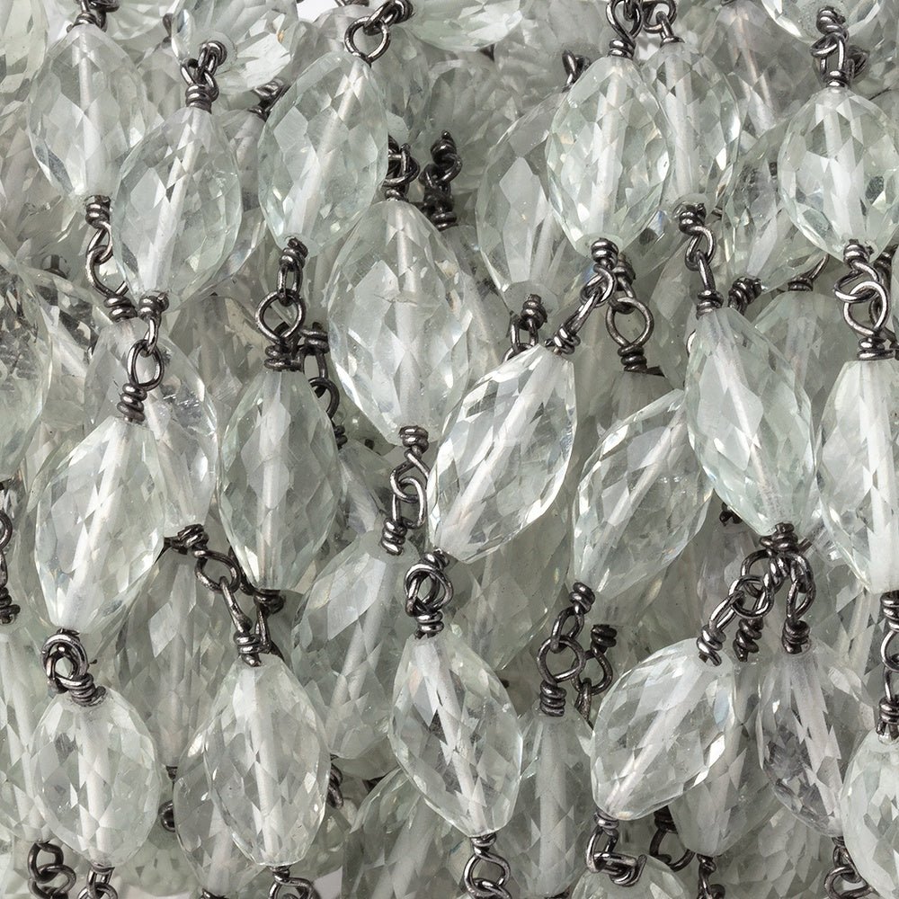 9-12mm Prasiolite Faceted Marquise Beads on Black Gold over .925 Silver Chain