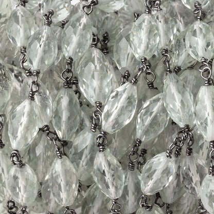 9-12mm Prasiolite Faceted Marquise Beads on Black Gold over .925 Silver Chain