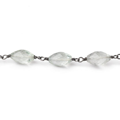 9-12mm Prasiolite Faceted Marquise Beads on Black Gold over .925 Silver Chain