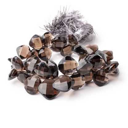 9-13mm Smoky Quartz Corner Drilled Faceted Pillow Beads 7 inch 33 pieces