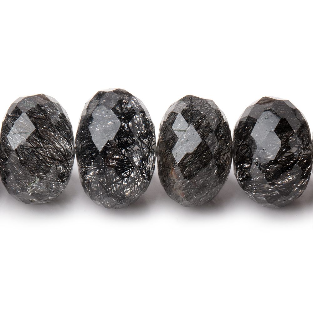 9-14.5mm Black Tourmalinated Quartz Faceted Rondelle Beads 17 inch 55 pieces AAA