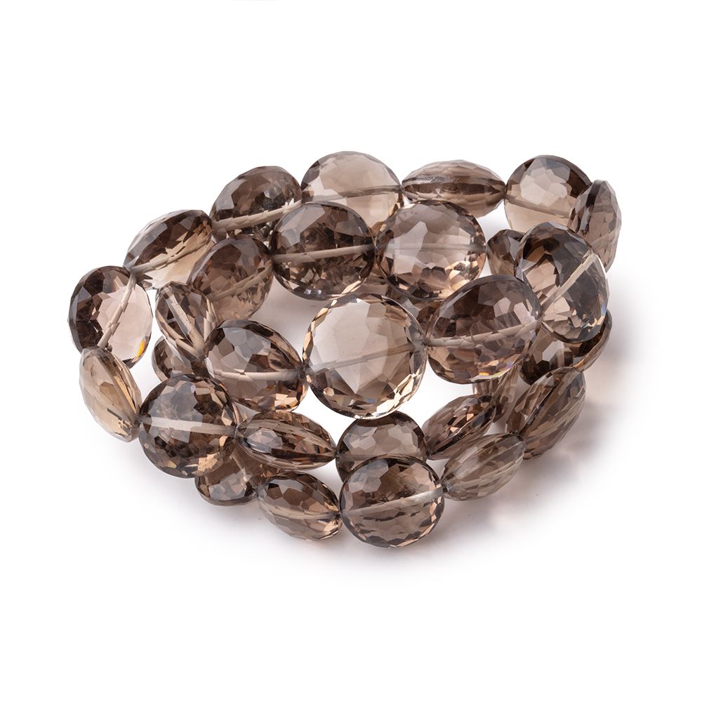 9-14.5mm Smoky Quartz Faceted Coin Beads 16 inch 36 pieces