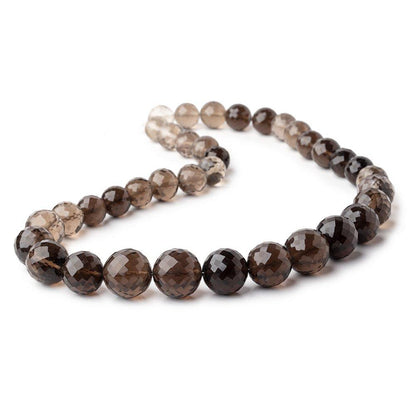 9-15mm Smoky Quartz Faceted Round Beads 16 inch 37 pieces