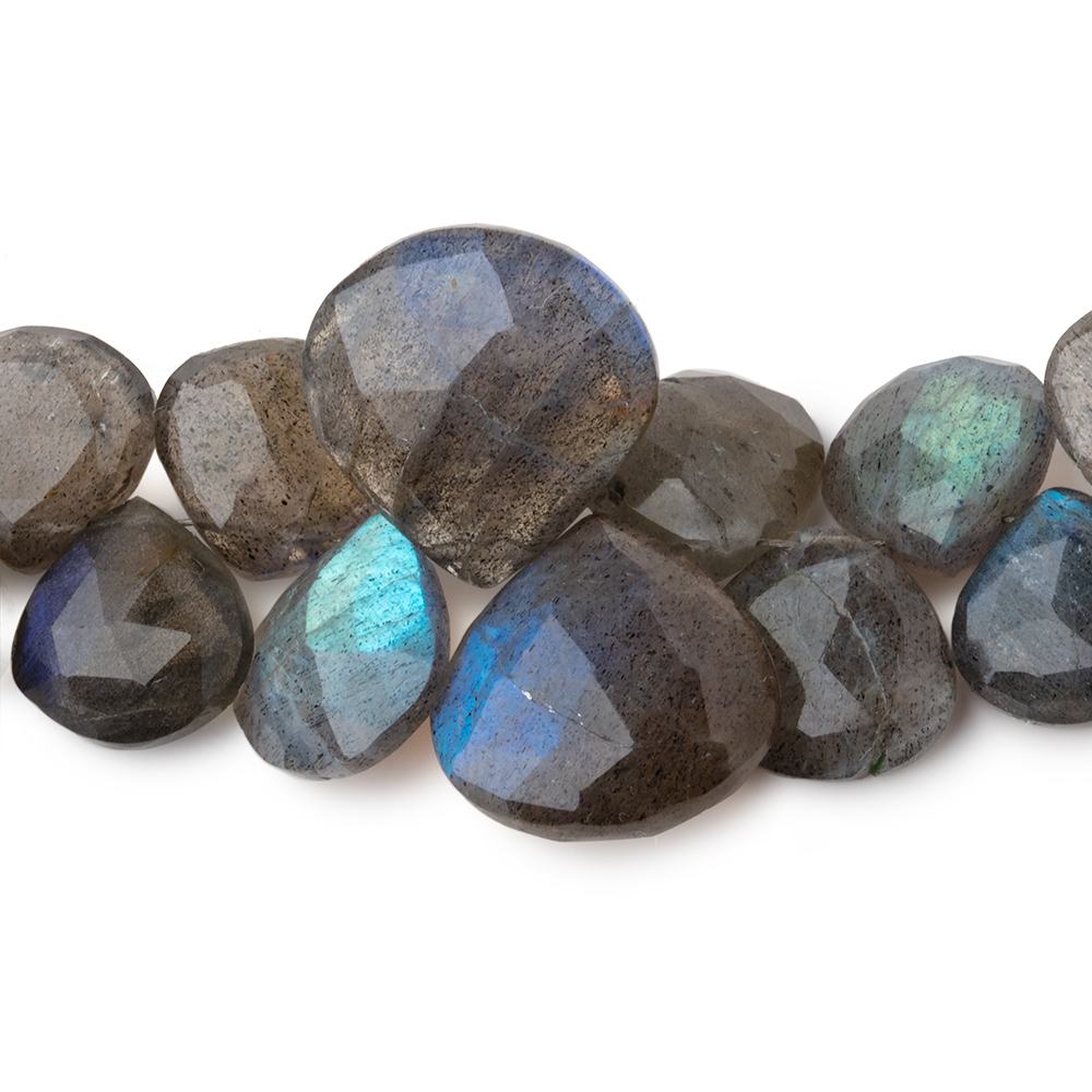 9-16mm Labradorite Faceted Heart Beads 7 inch 34 pieces AA