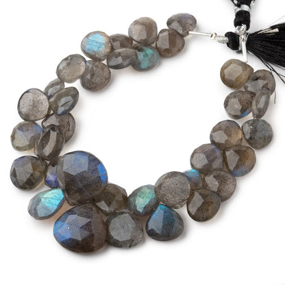 9-16mm Labradorite Faceted Heart Beads 7 inch 34 pieces AA
