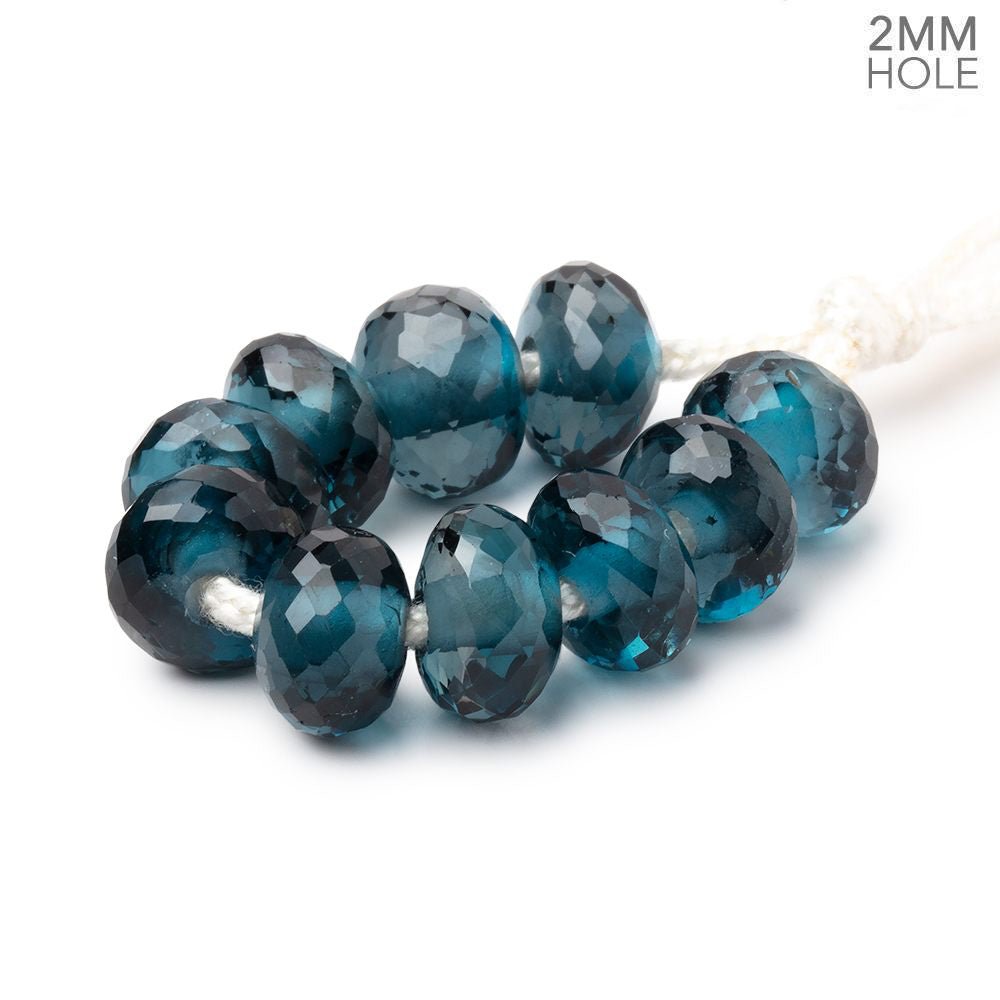 9-9.5mm London Blue Topaz 2mm Large Hole Faceted Rondelle Set of 10 Beads AAA