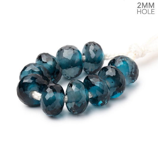 9-9.5mm London Blue Topaz 2mm Large Hole Faceted Rondelle Set of 10 Beads AAA