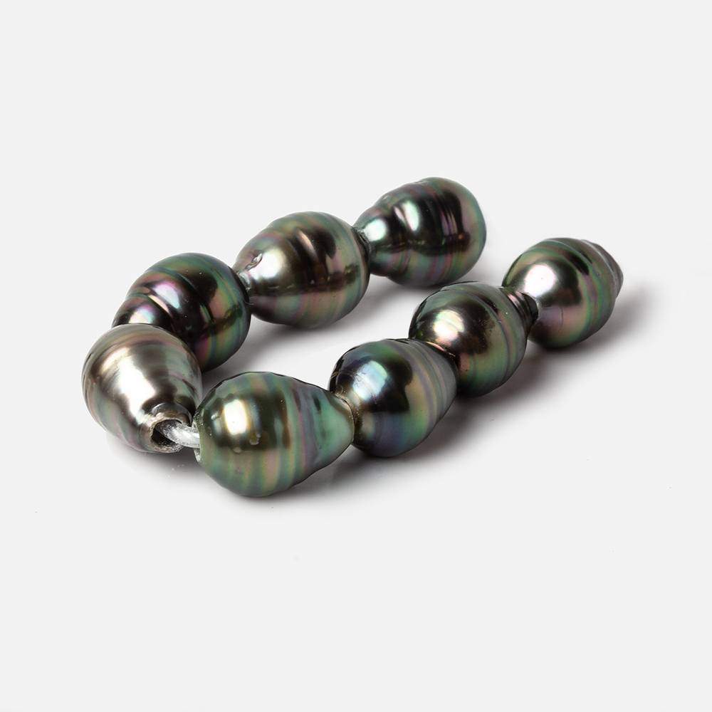 9-9.5mm Peacock Tahitian Large Hole Saltwater Ringed Pearls 4 inch 8 pieces