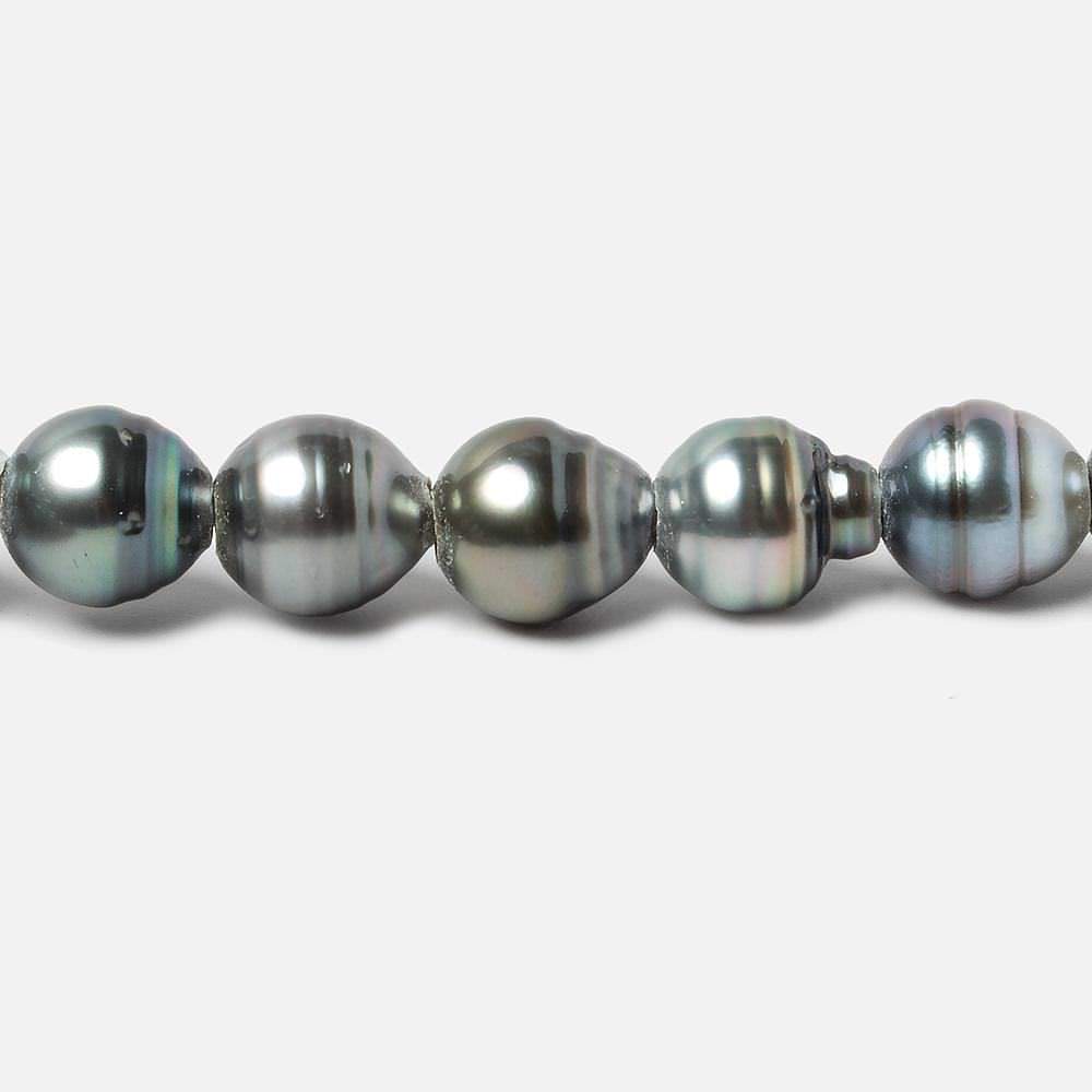 9-9.5mm Peacock Tahitian Large Hole Saltwater Ringed Pearls 4 inch 8 pieces