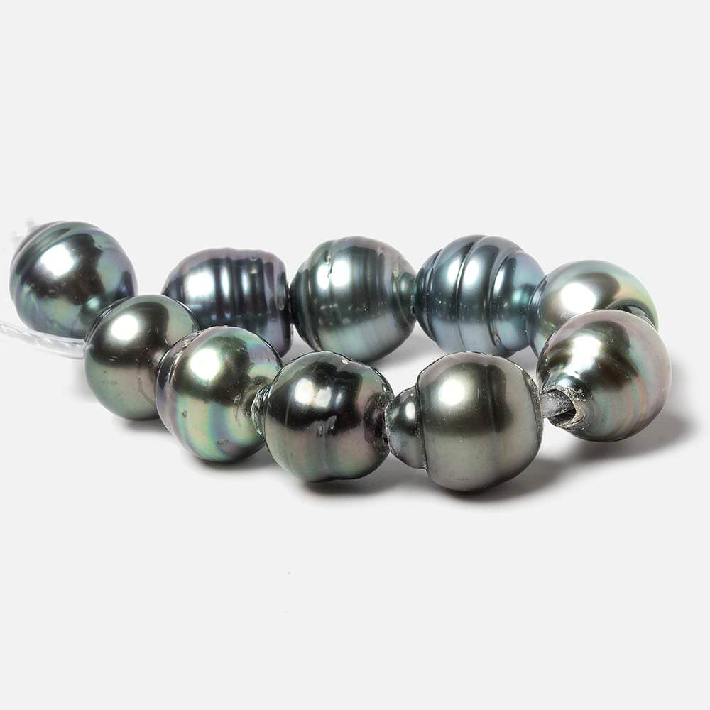 9-9.5mm Peacock Tahitian Large Hole Saltwater Ringed Pearls 4 inch 8 pieces