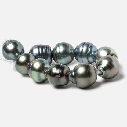 9-9.5mm Peacock Tahitian Large Hole Saltwater Ringed Pearls 4 inch 8 pieces