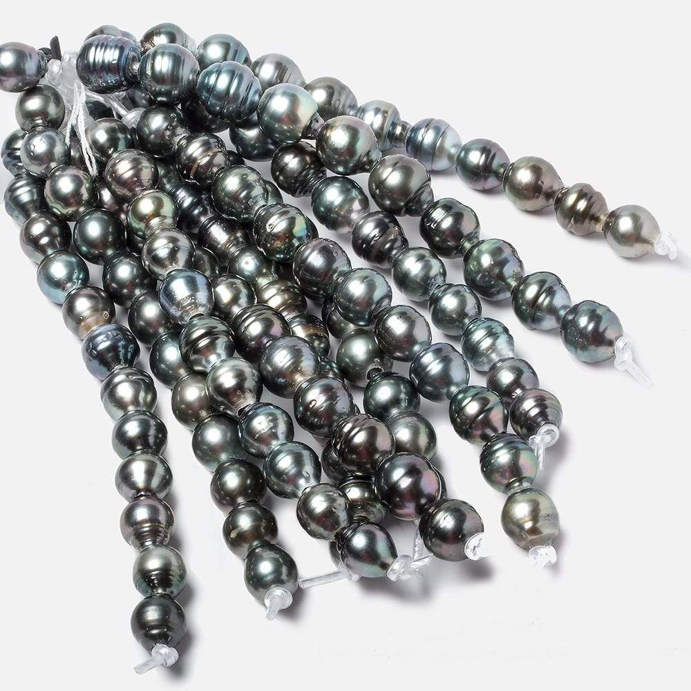 9-9.5mm Peacock Tahitian Large Hole Saltwater Ringed Pearls 4 inch 8 pieces