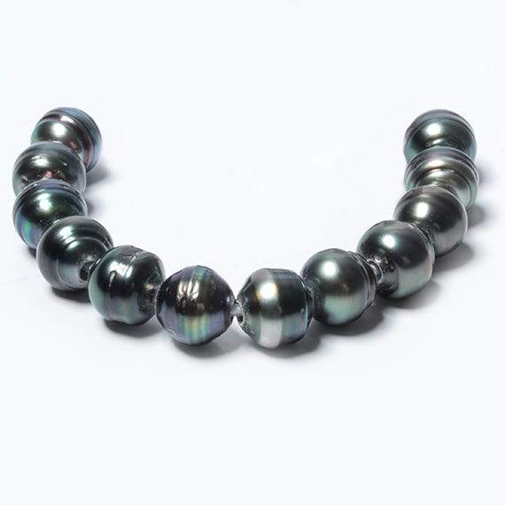9-9.5mm Pistachio Silver Tahitian Saltwater Ringed Large Hole Pearls 10 pieces
