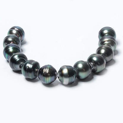 9-9.5mm Pistachio Silver Tahitian Saltwater Ringed Large Hole Pearls 10 pieces