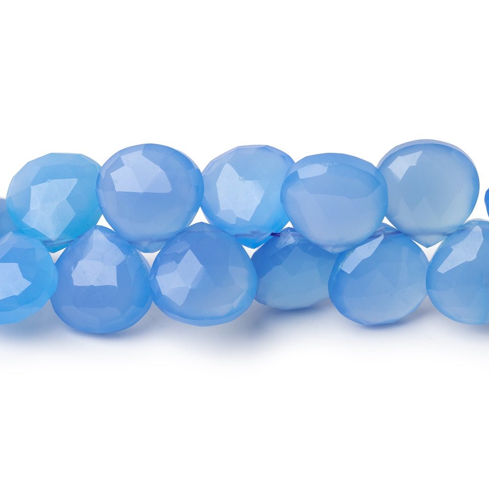 9-9.5mm Santorini Blue Chalcedony Faceted Heart 8 inch 45 Beads
