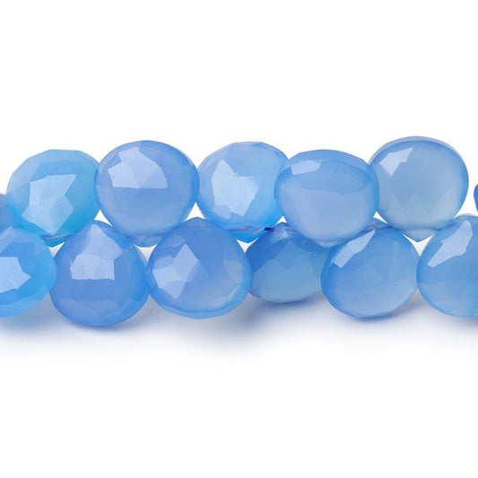 9-9.5mm Santorini Blue Chalcedony Faceted Heart 8 inch 45 Beads