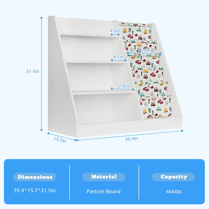 Wooden 4 Tier Sling Storage Children'S Bookshelf for Kids Room Living Room