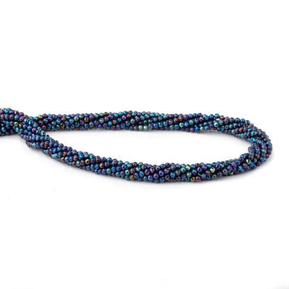 2mm Metallic Peacock Black Spinel Micro Faceted Rounds 13 inch 183 beads
