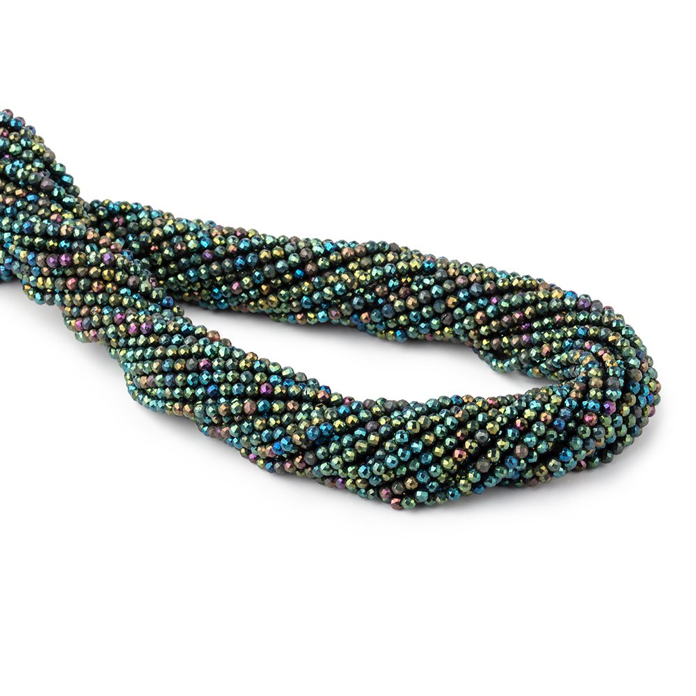 2mm Metallic Green Black Spinel Micro Faceted Rounds 13 inch 183 beads