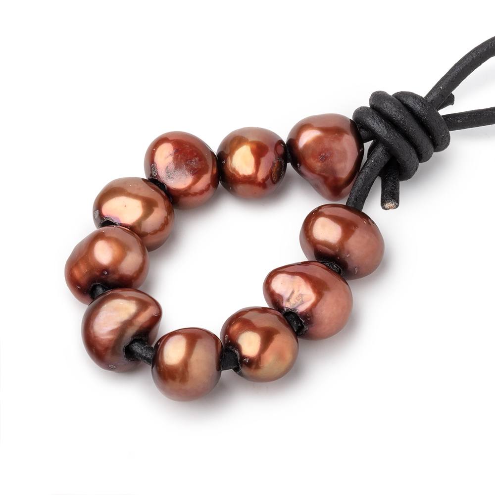 9.5-10.5mm Chestnut Brown Large Hole Baroque Pearls Set of 11