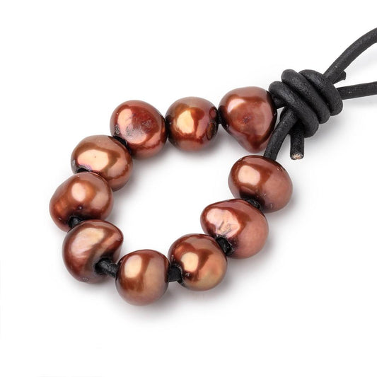 9.5-10.5mm Chestnut Brown Large Hole Baroque Pearls Set of 11