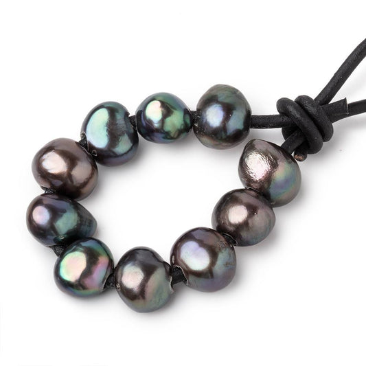 9.5-10.5mm Gray Peacock Large Hole Baroque Pearls Set of 11